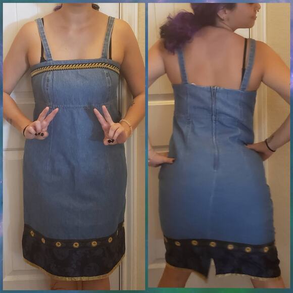 Vintage Denim Square Neck Tank Dress Women's  Medium Y2K Boho Western - Picture 11 of 11